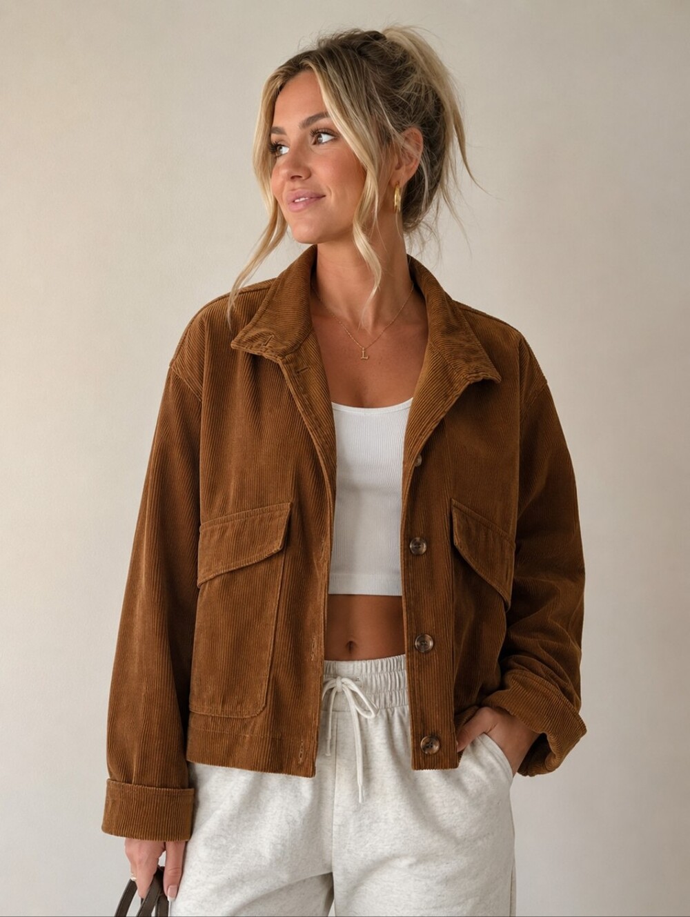 Avec Les Filles Corduroy Utility Jacket Size S Corduroy Brown